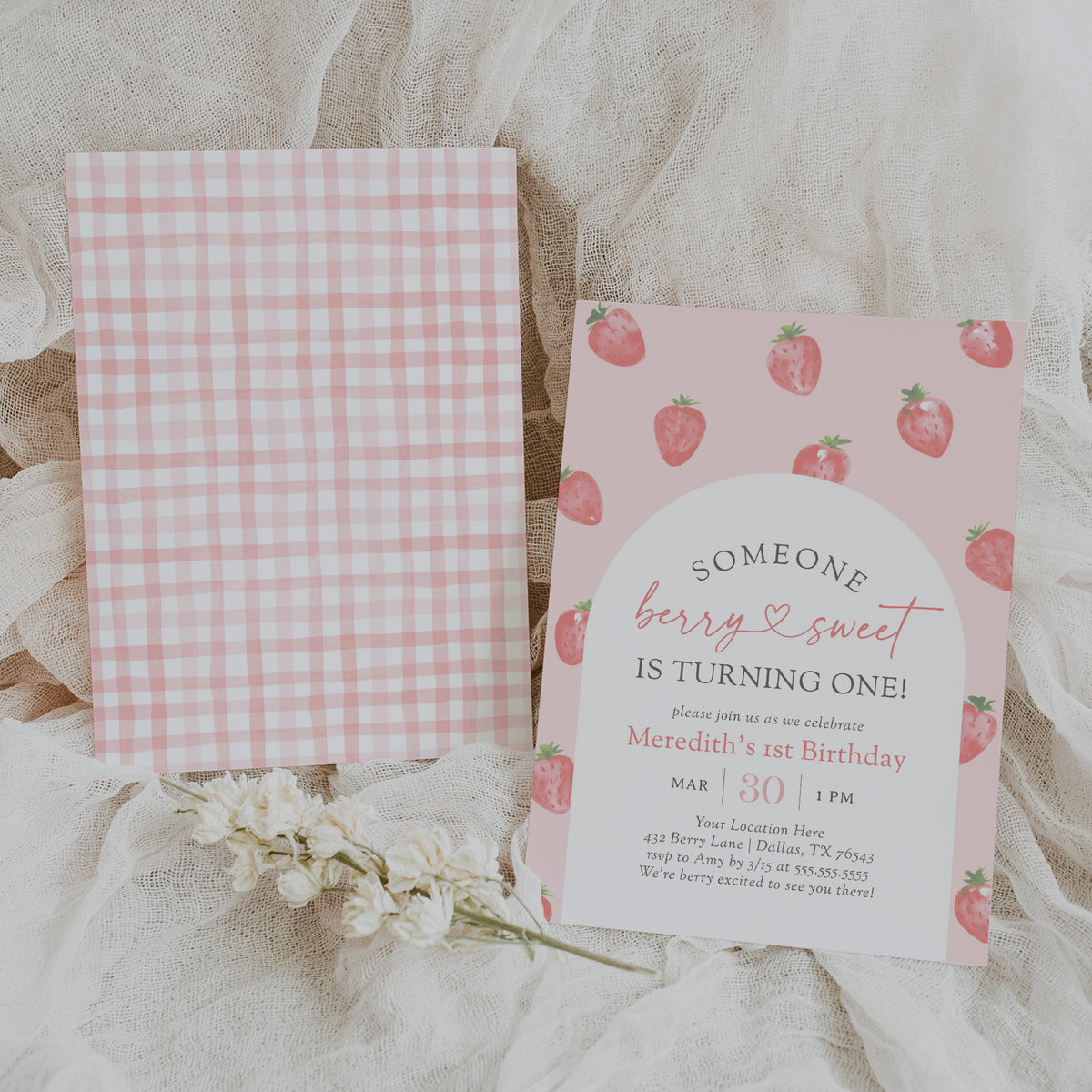 Editable Berry Sweet Strawberry Birthday Invitation Template