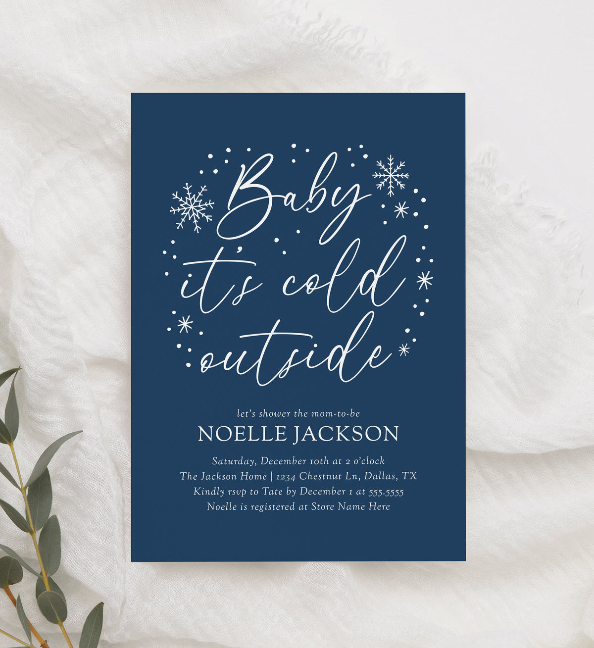 Blue Snowflake Baby Shower Invitation Template