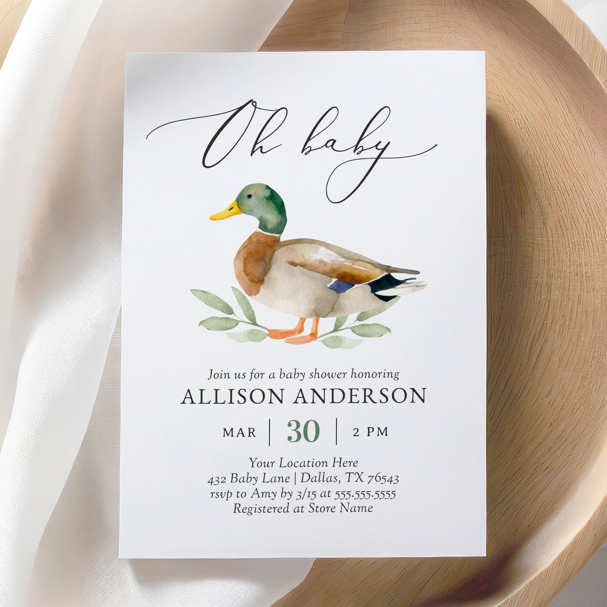 Editable Duck Baby Shower Invitation Template