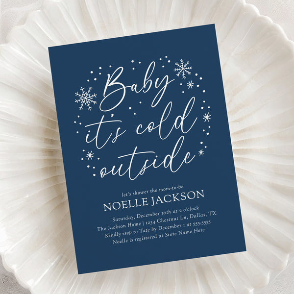 Blue Snowflake Baby Shower Invitation Template - Little Folk Printables