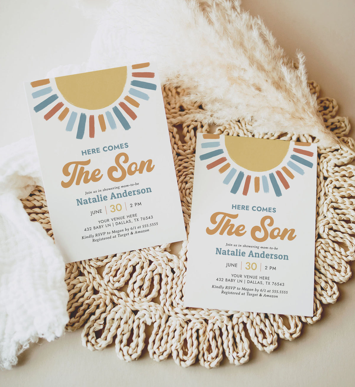 Retro Here Comes the Son Baby Shower Invitation Template