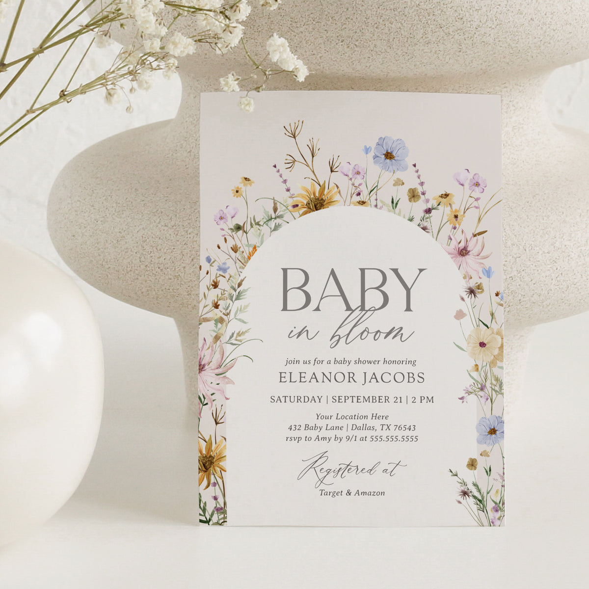 Editable Wildflower Baby in Bloom Baby Shower Invitation Template