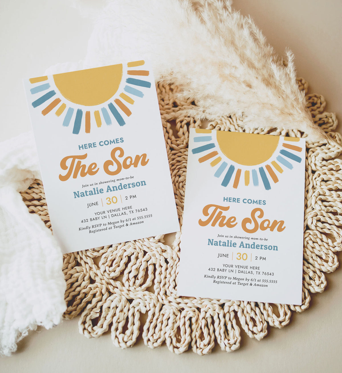 Boho Here Comes the Son Baby Shower Invitation
