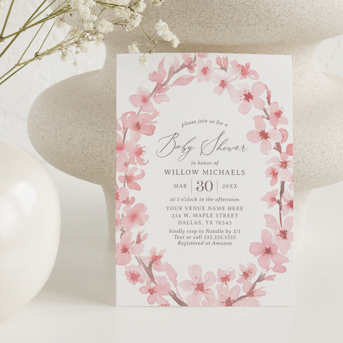 Cherry Blossom Baby Shower Invitation