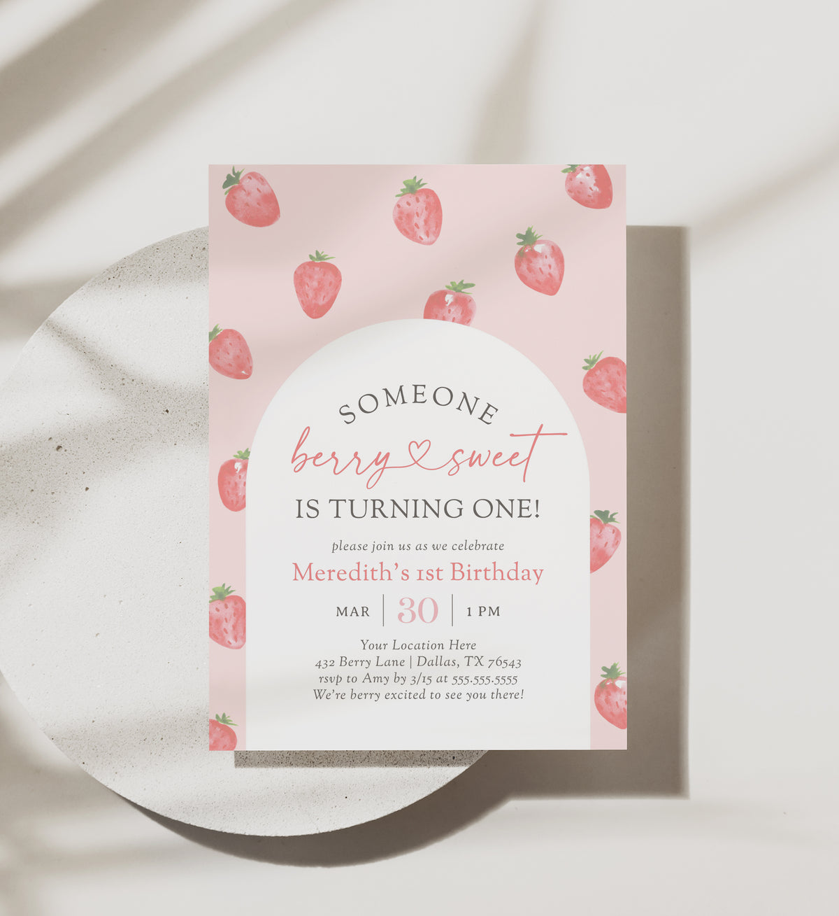 Editable Berry Sweet Strawberry Birthday Invitation Template