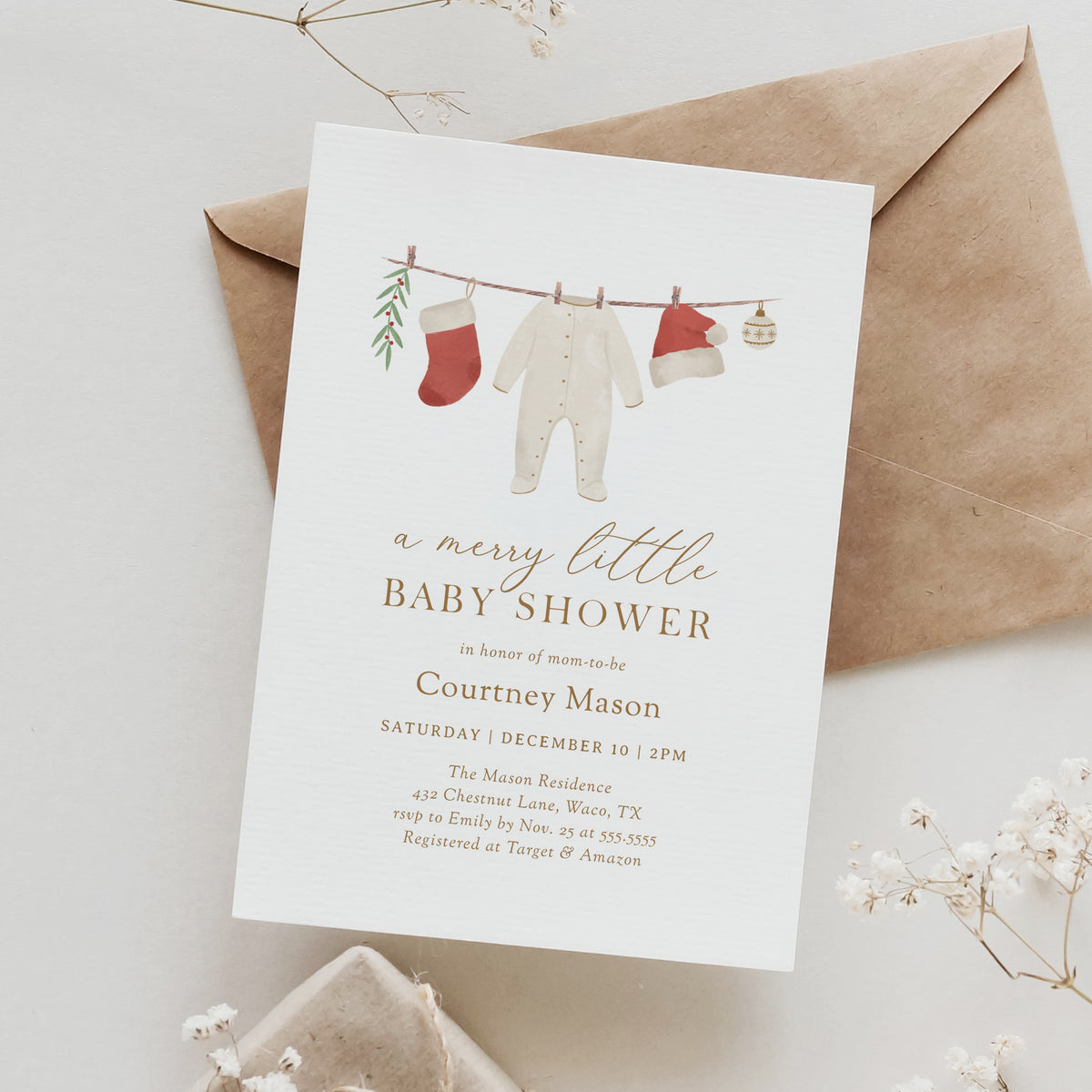 Editable Merry Little Baby Shower Invitation Template