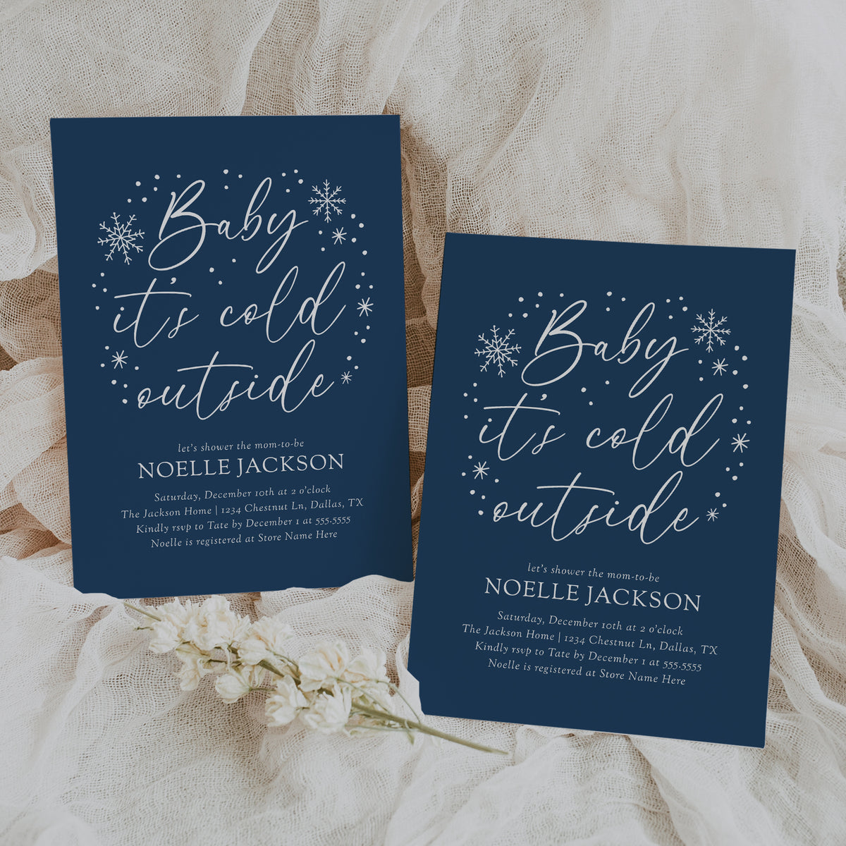 Blue Snowflake Baby Shower Invitation Template