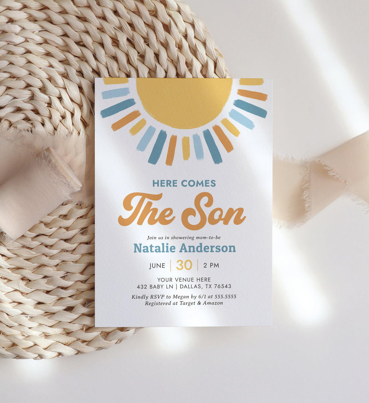 Boho Here Comes the Son Baby Shower Invitation
