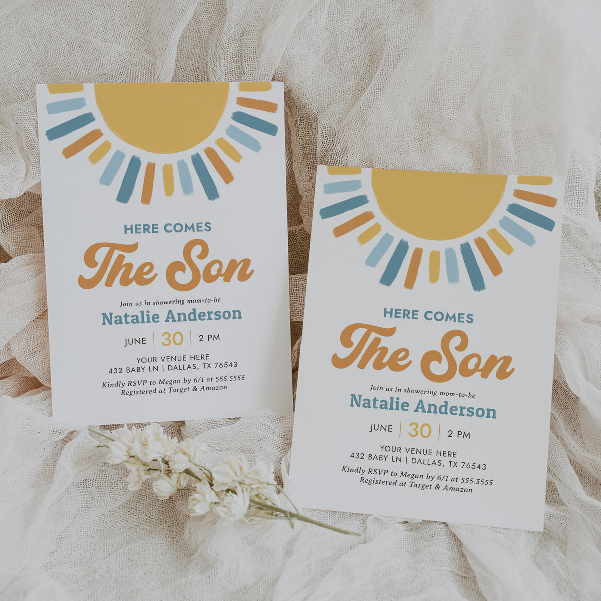 Boho Here Comes the Son Baby Shower Invitation