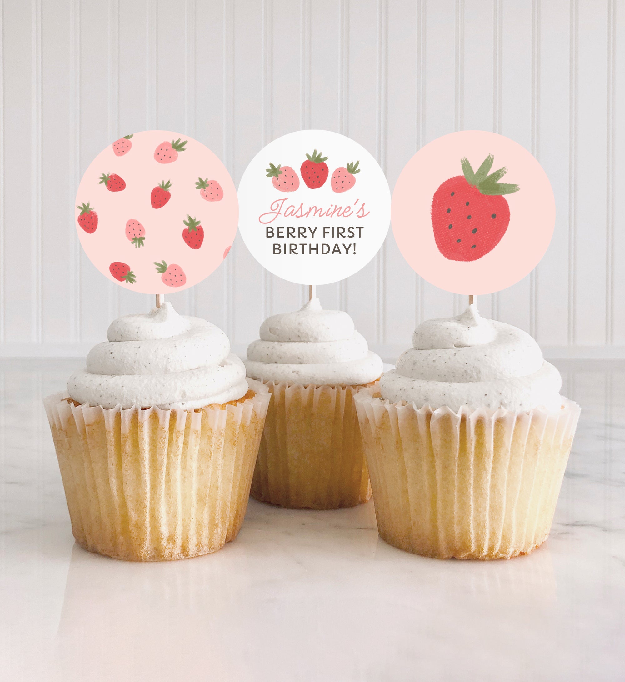 Printable Strawberry Birthday Cupcake Toppers