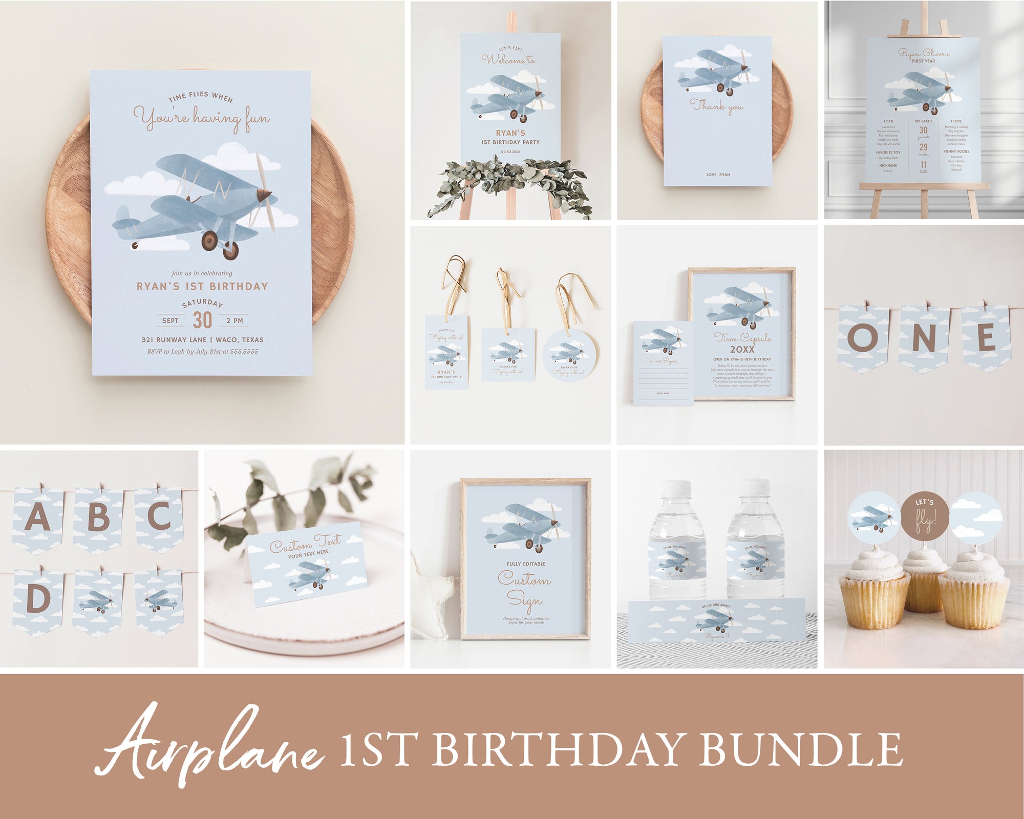 Editable Airplane 1st Birthday Bundle