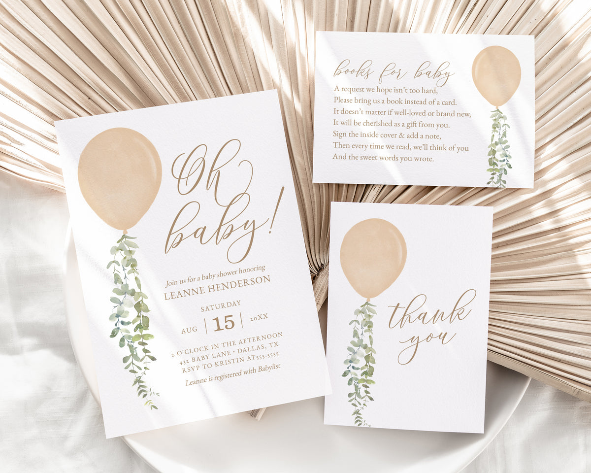 Editable Gold Balloon Baby Shower Invitation Bundle