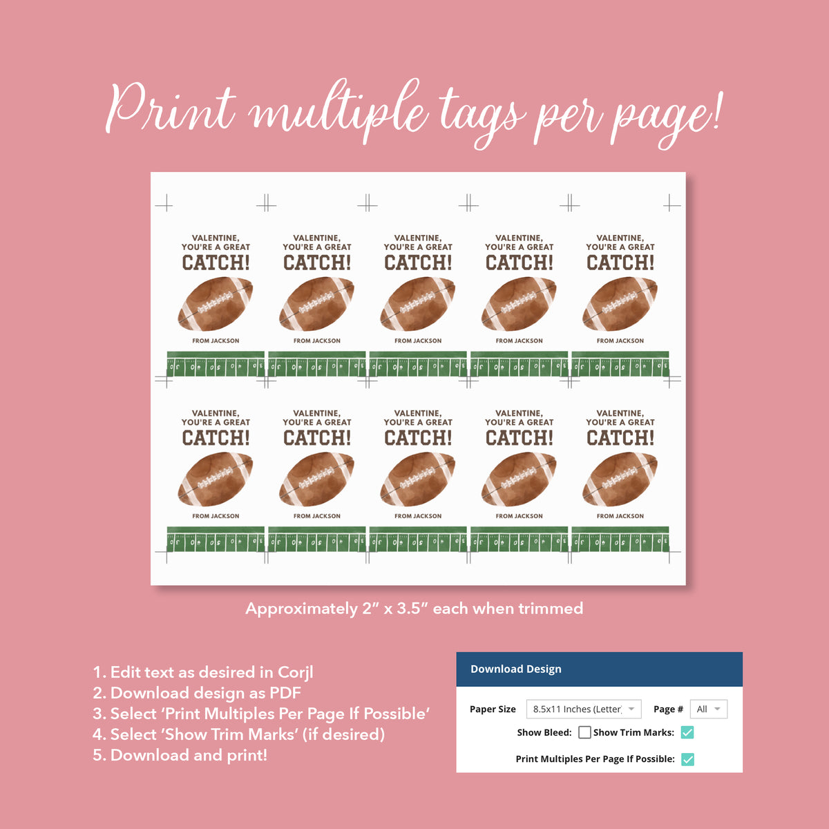 Football Valentine&#39;s Tag Template