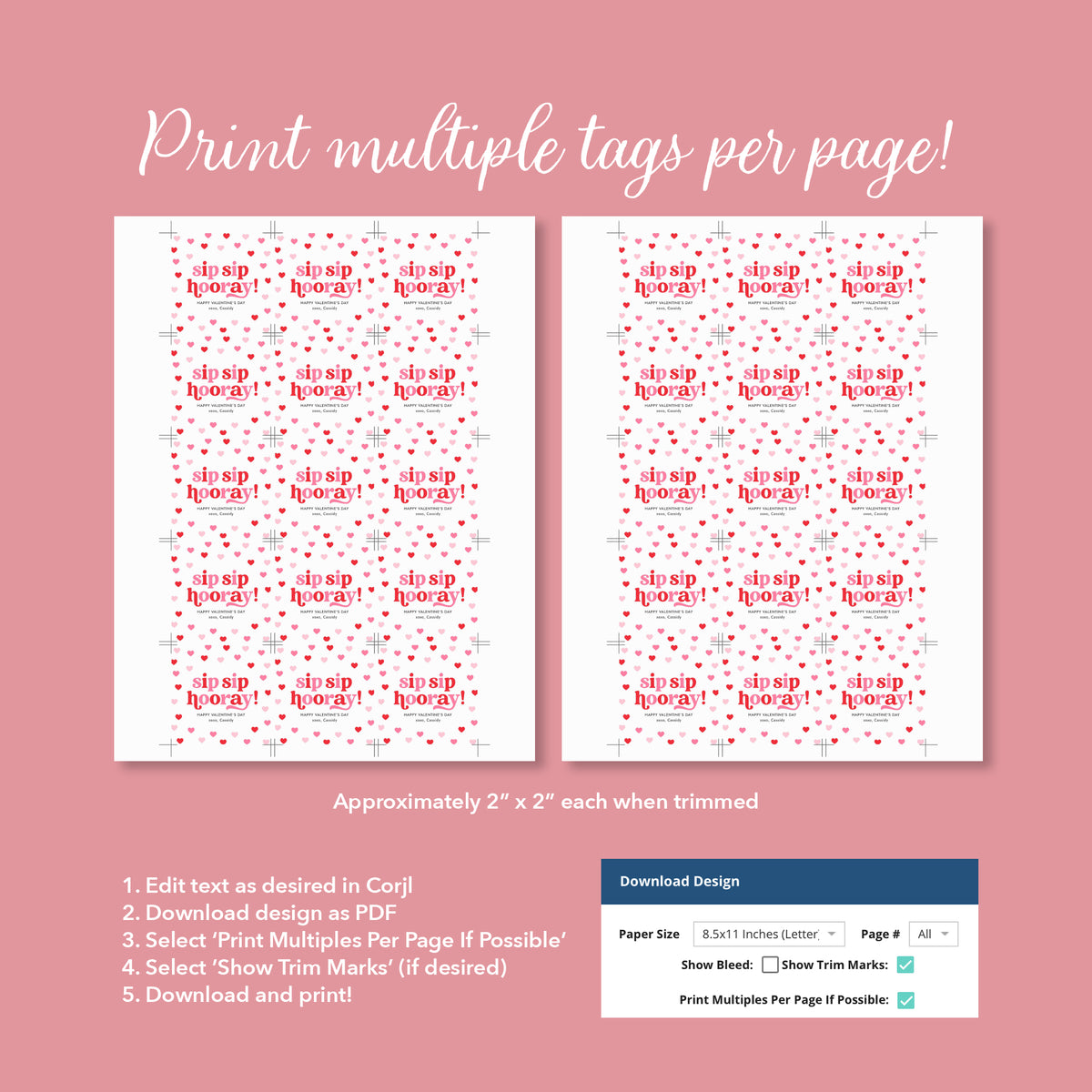 Sip Sip Hooray Valentine's Tag Template