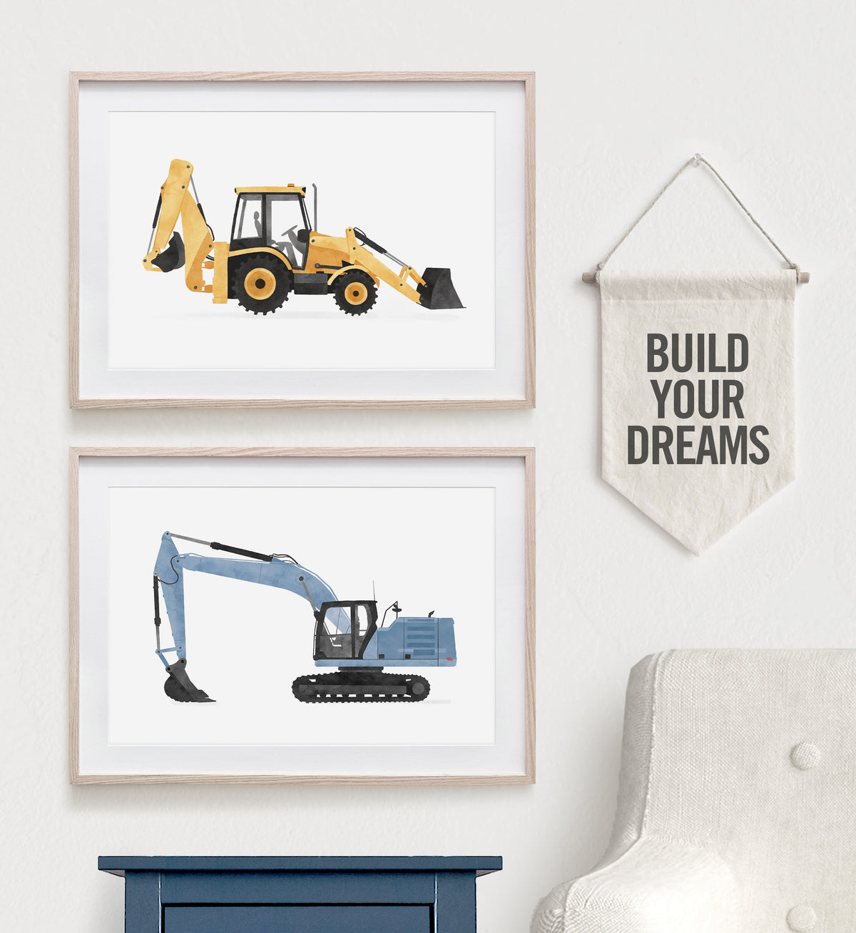 Backhoe Loader Horizontal Print - Yellow