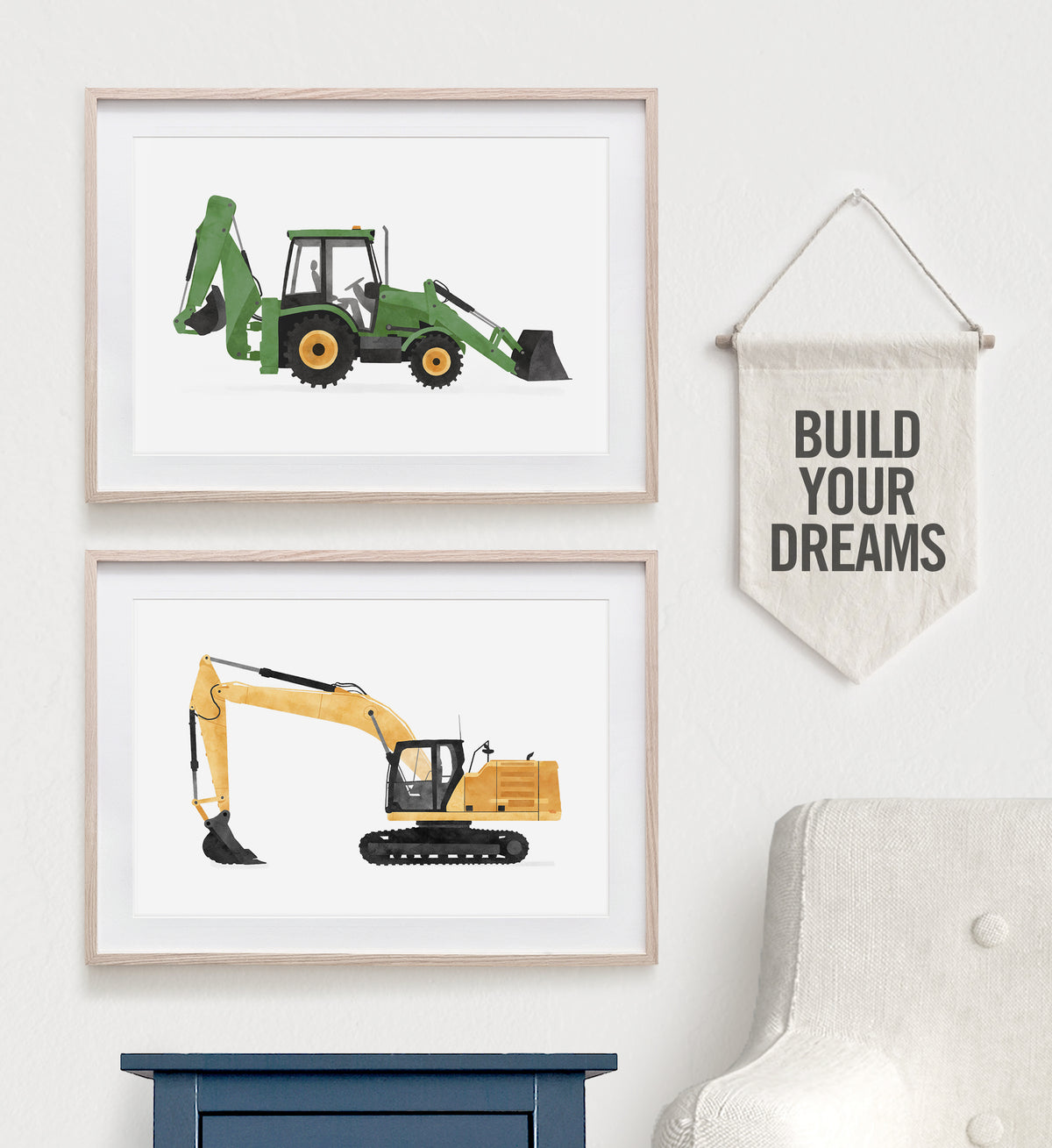Backhoe Loader Horizontal Print - Green