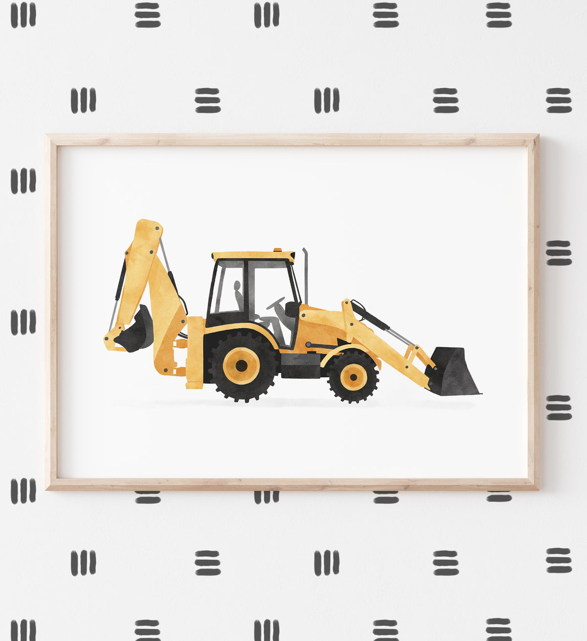 Backhoe Loader Horizontal Print - Yellow