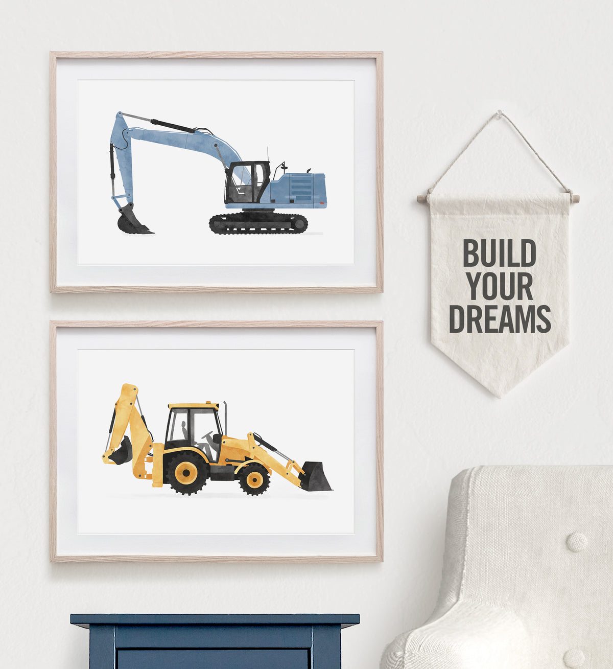 Excavator Horizontal Print - Blue