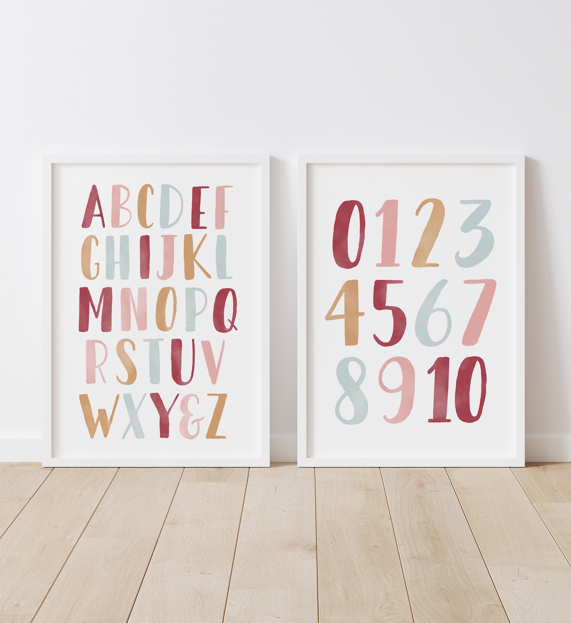 Alphabet and Numbers Set of 2 Prints - Hot Pink