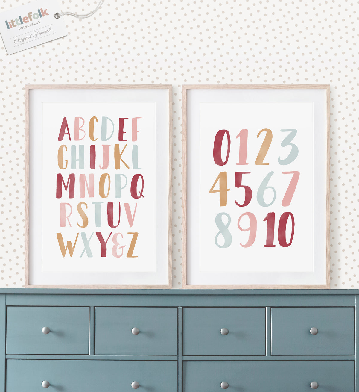 Alphabet and Numbers Set of 2 Prints - Hot Pink