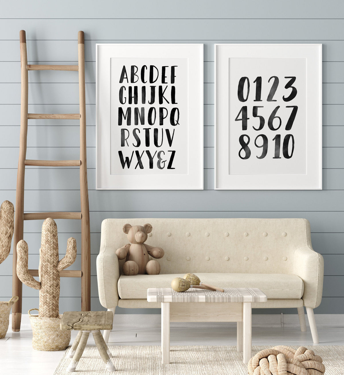 Alphabet and Numbers Set of 2 Prints - Black