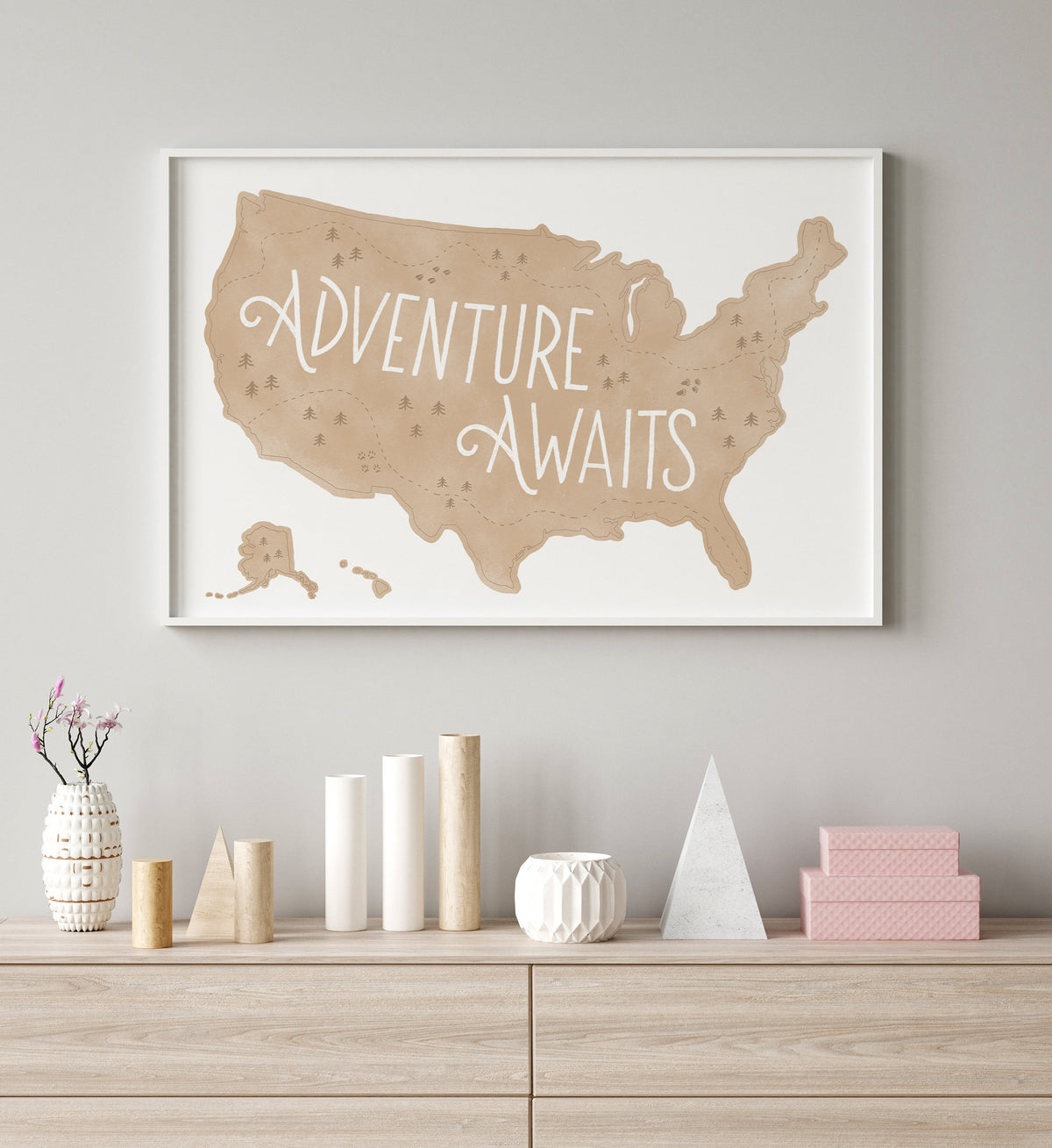 Adventure Awaits Map Print - Ochre