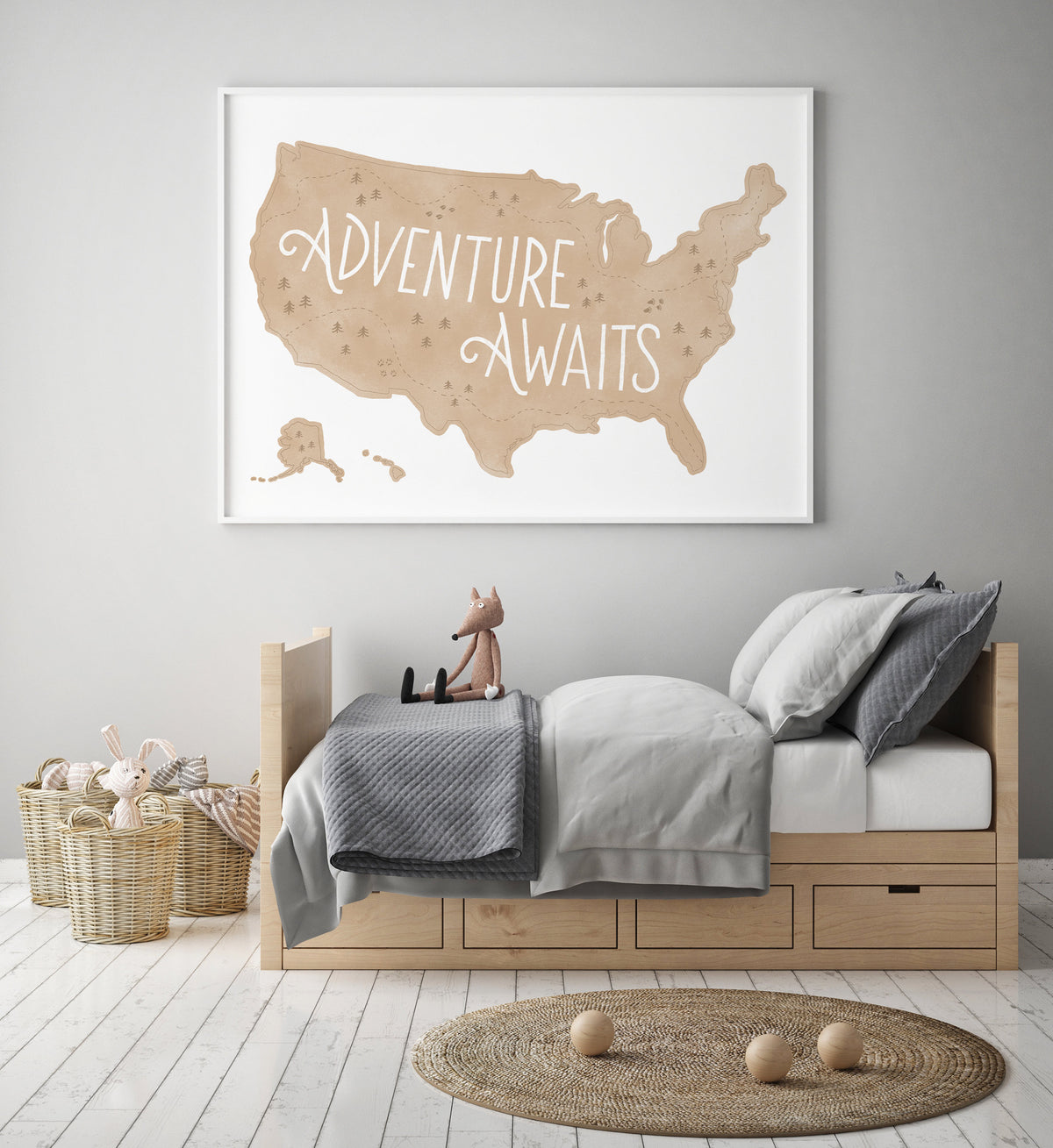 Adventure Awaits Map Print - Ochre