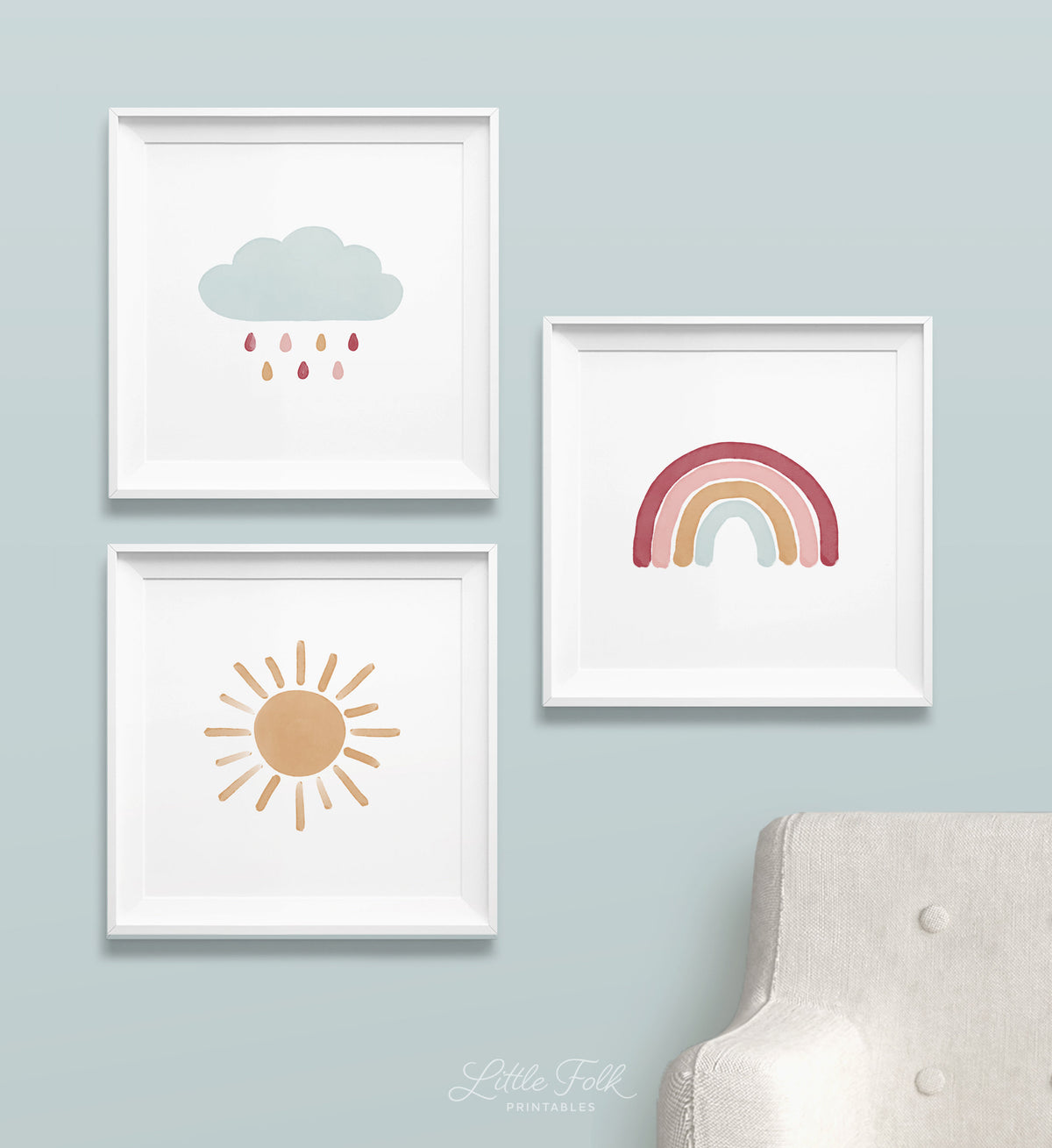Rainbow, Cloud, and Sun Set of 3 Prints - Hot Pink