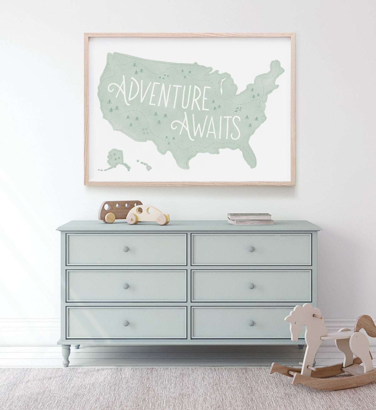 Adventure Awaits Map Print - Mint