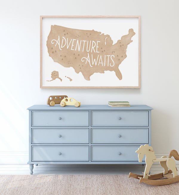 Adventure Awaits Map Print - Ochre - Little Folk Printables