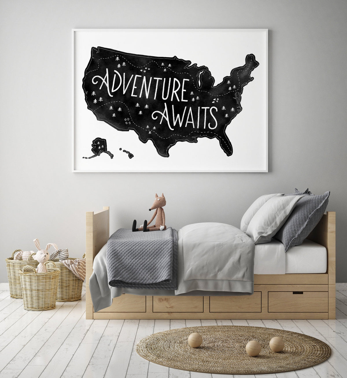 Adventure Awaits Map Print - Black