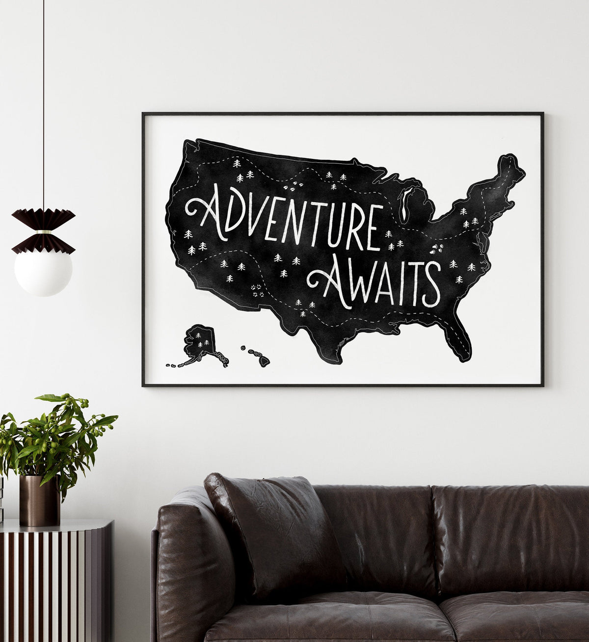 Adventure Awaits Map Print - Black