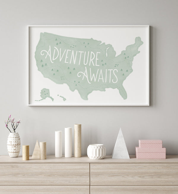 Adventure Awaits Map Print - Mint - Little Folk Printables