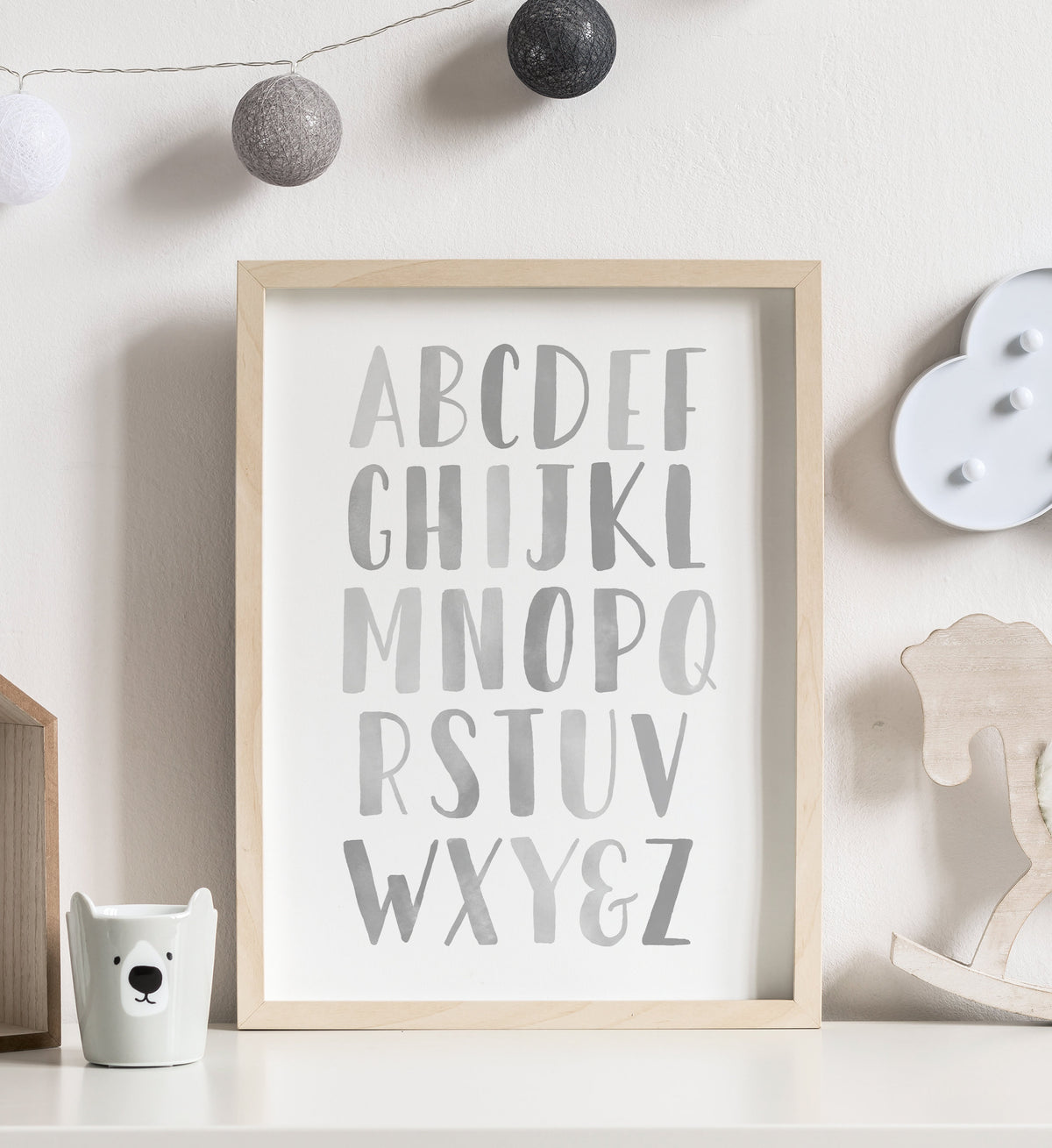 Alphabet and Numbers Set of 2 Prints - Gray