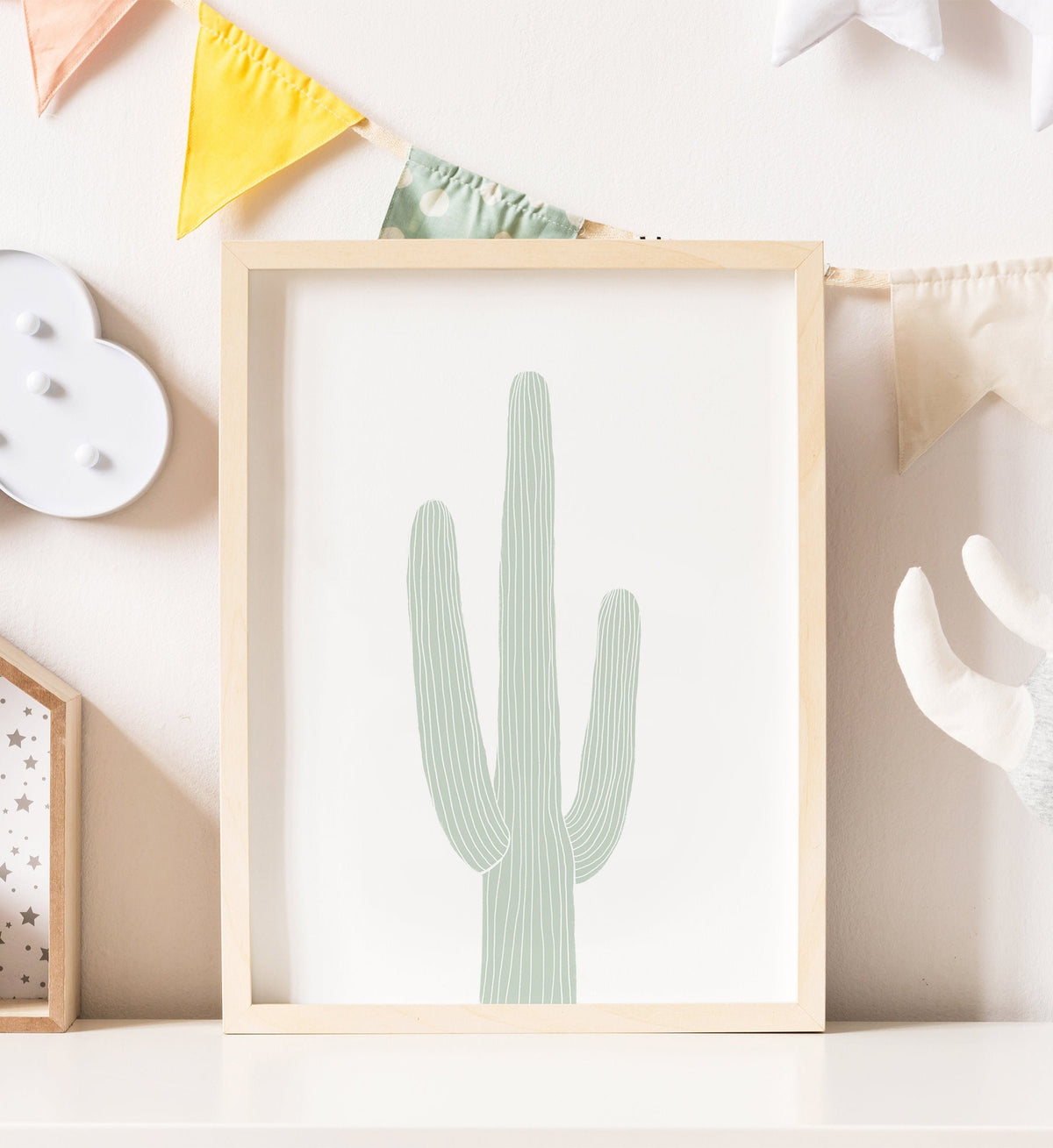 Minimal Saguaro Cactus Print - Mint