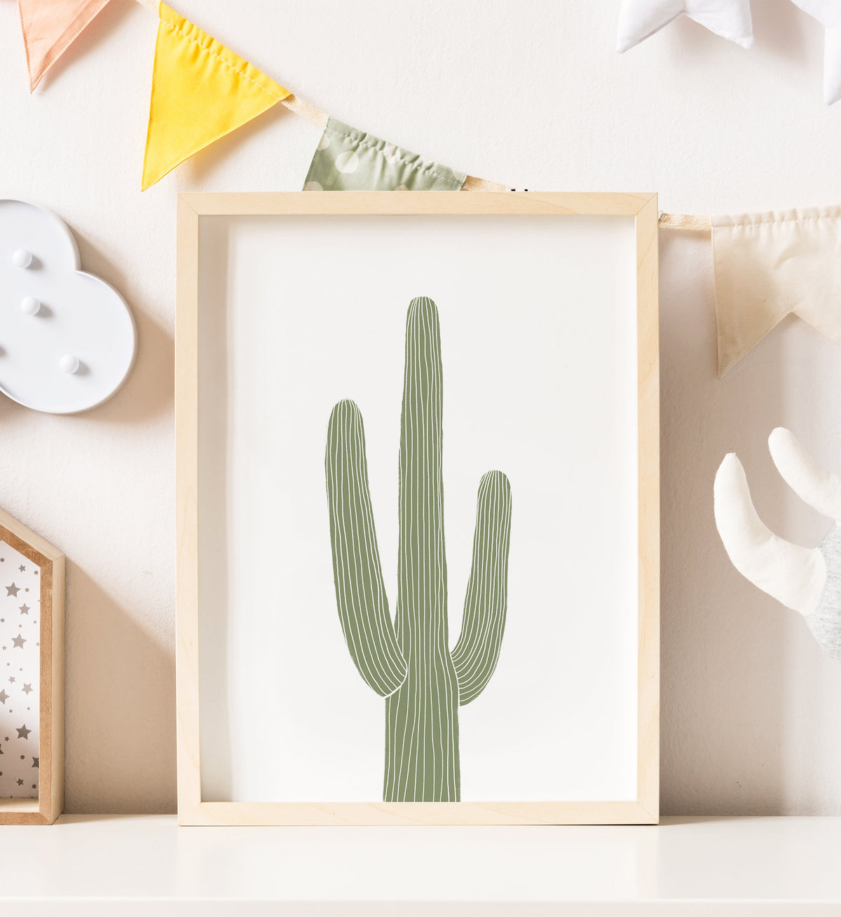 Minimal Saguaro Cactus Print - Green