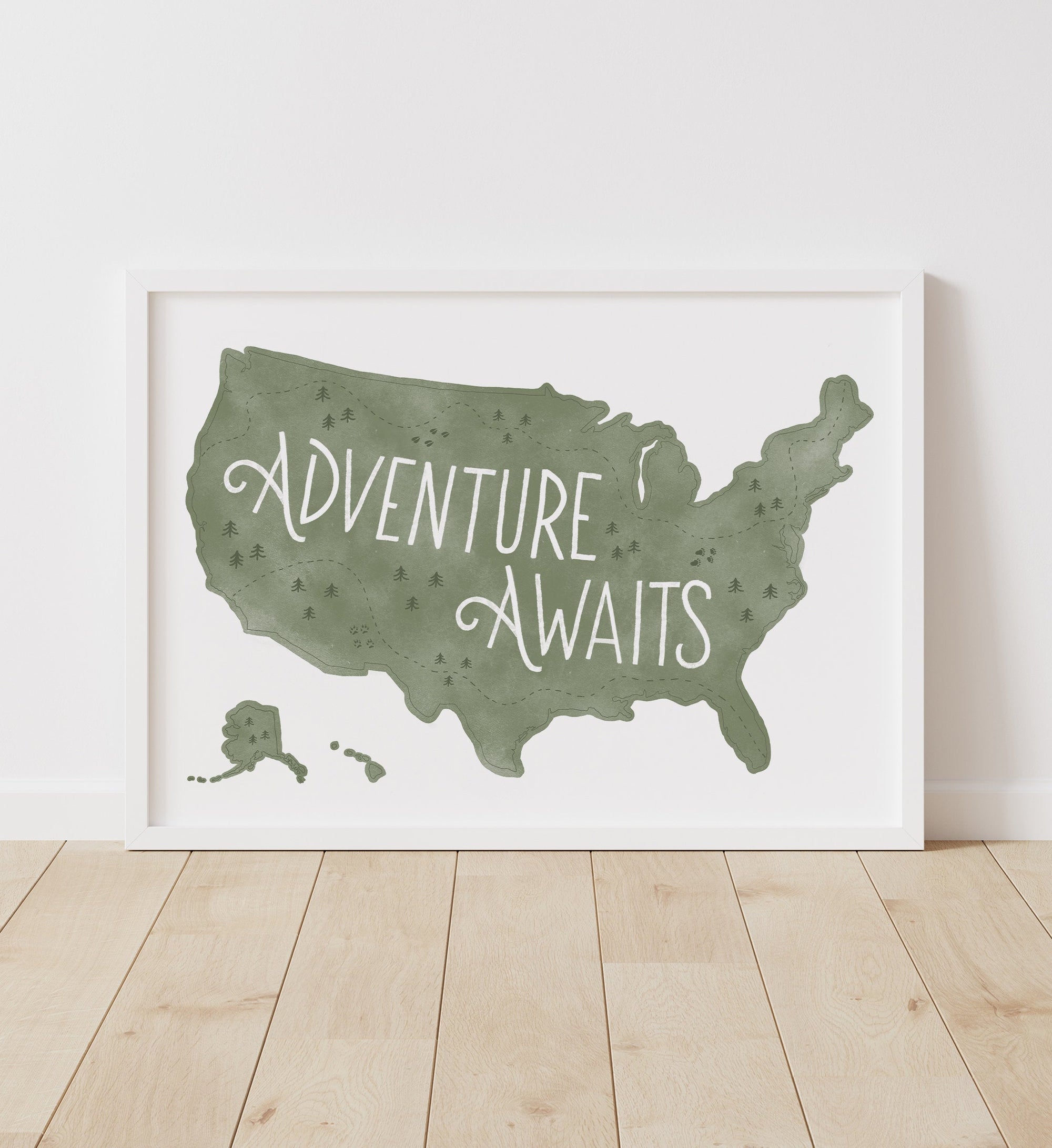 Adventure Awaits Map Print - Green