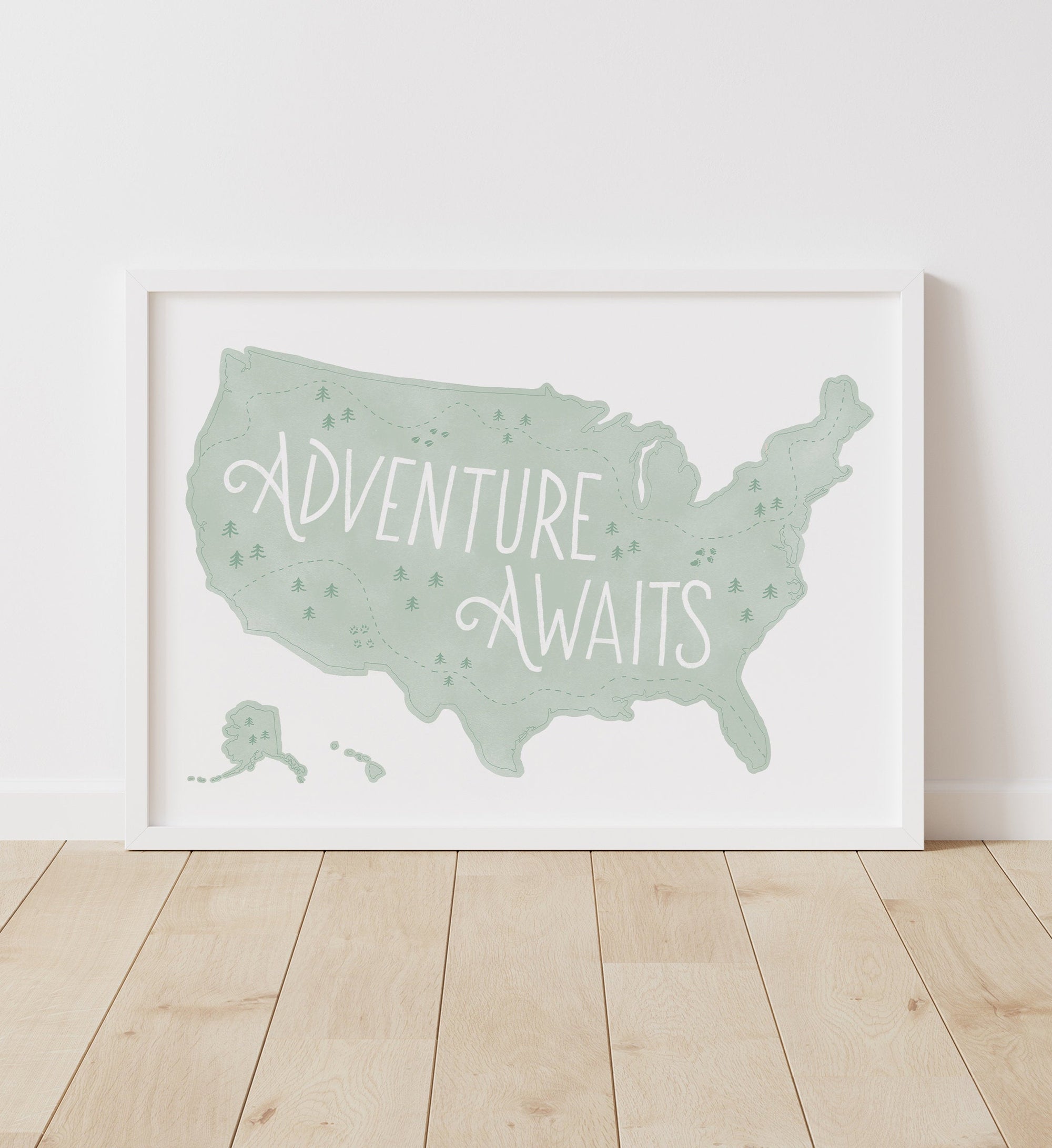 Adventure Awaits Map Print - Mint