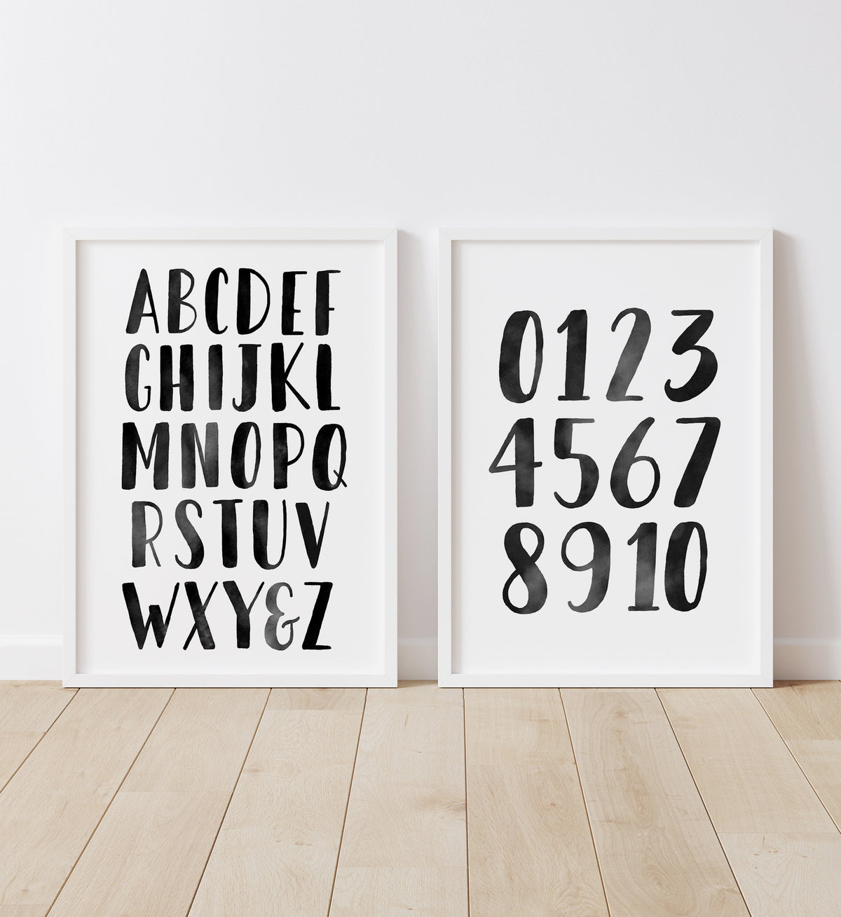 Alphabet and Numbers Set of 2 Prints - Black