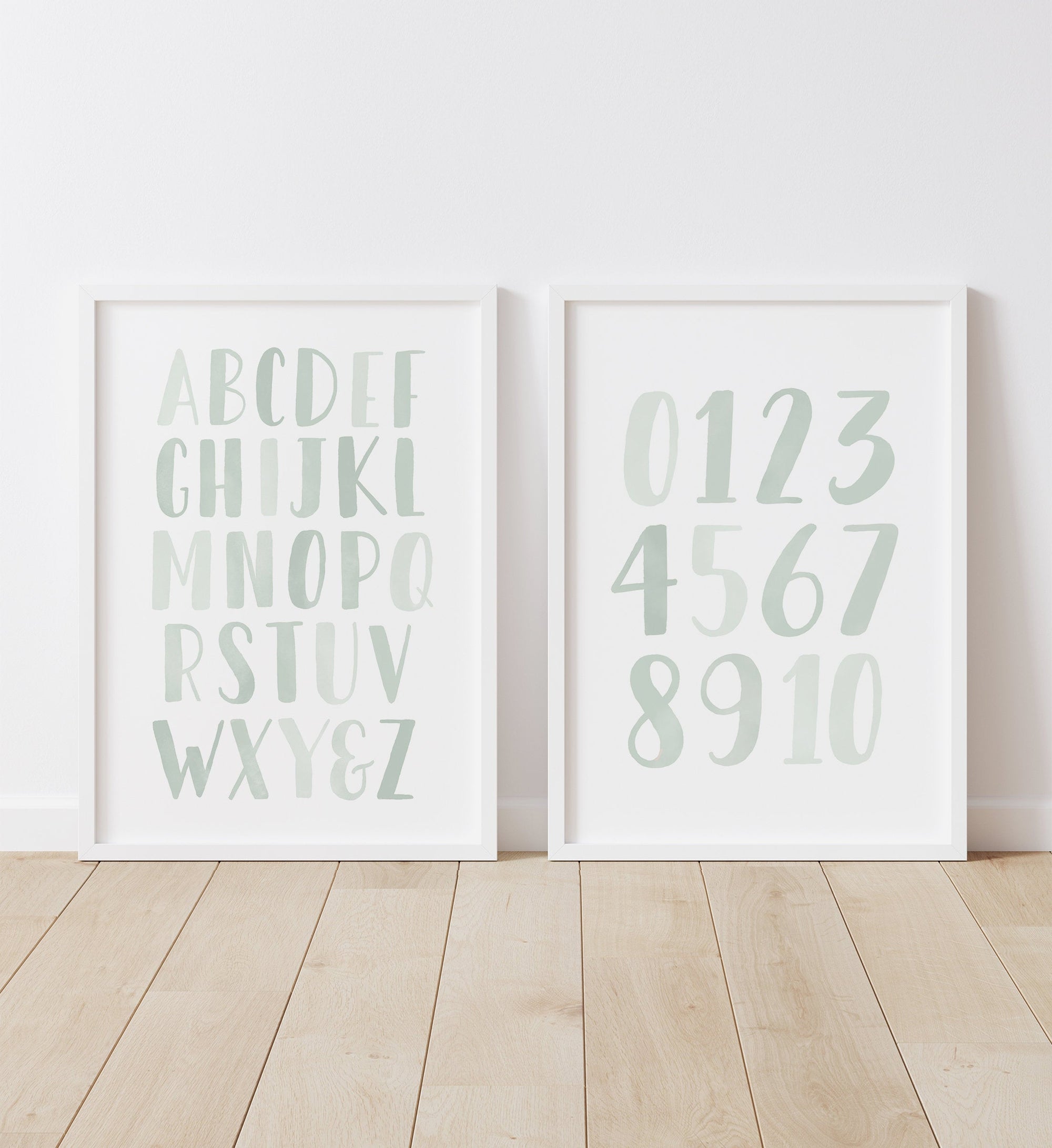 Alphabet and Numbers Set of 2 Prints - Mint