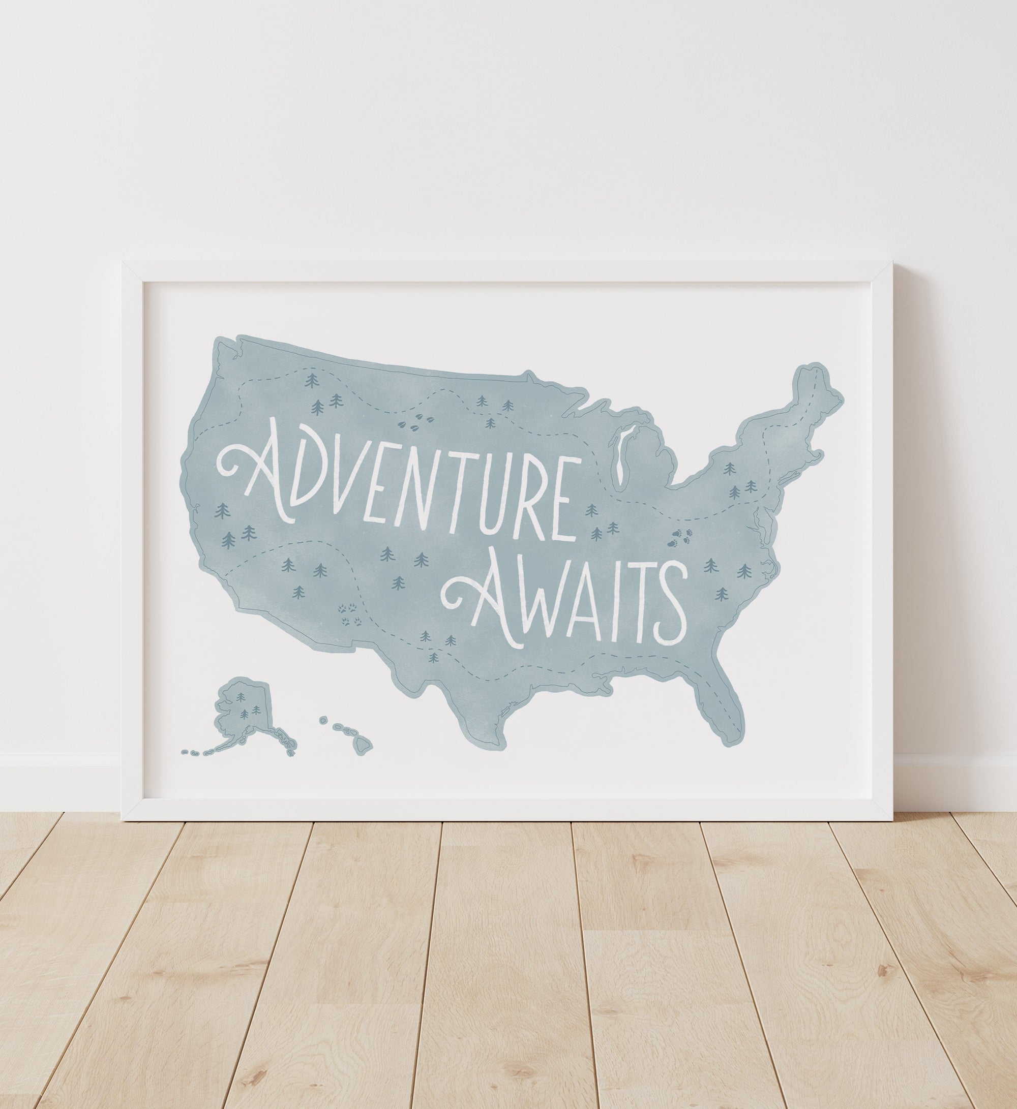 Adventure Awaits Map Print - Blue