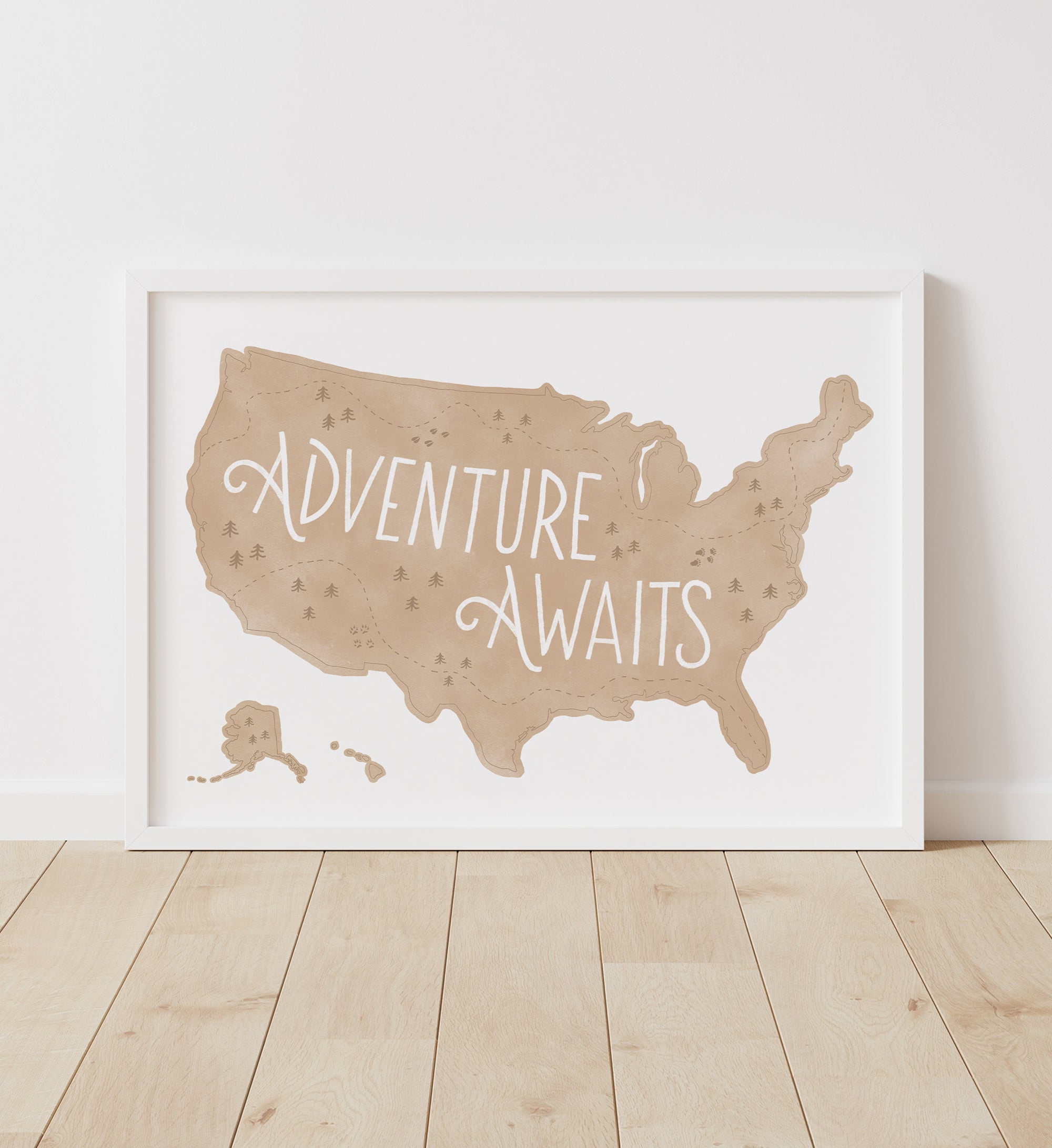 Adventure Awaits Map Print - Ochre