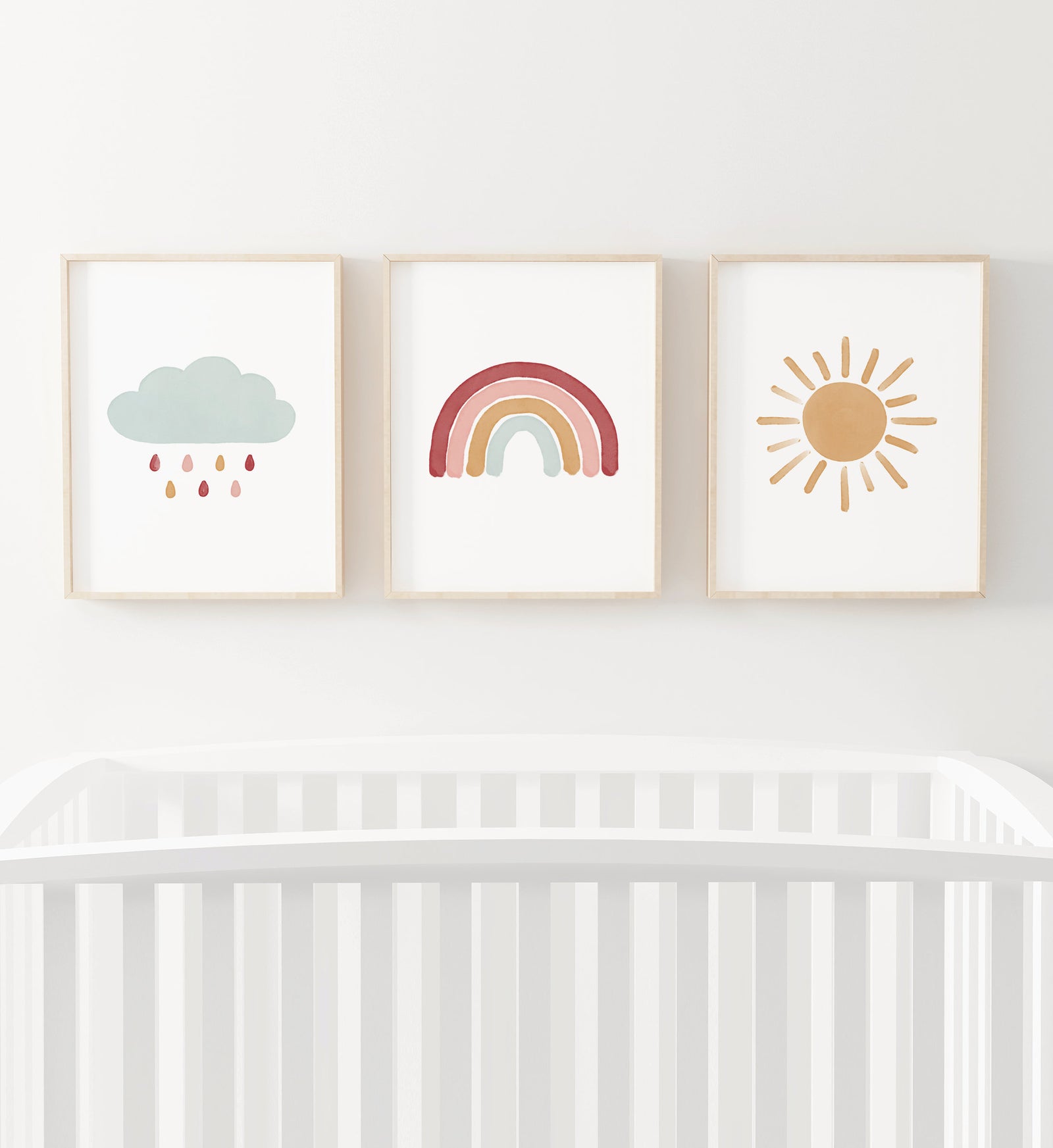 Rainbow, Cloud, and Sun Set of 3 Prints - Hot Pink