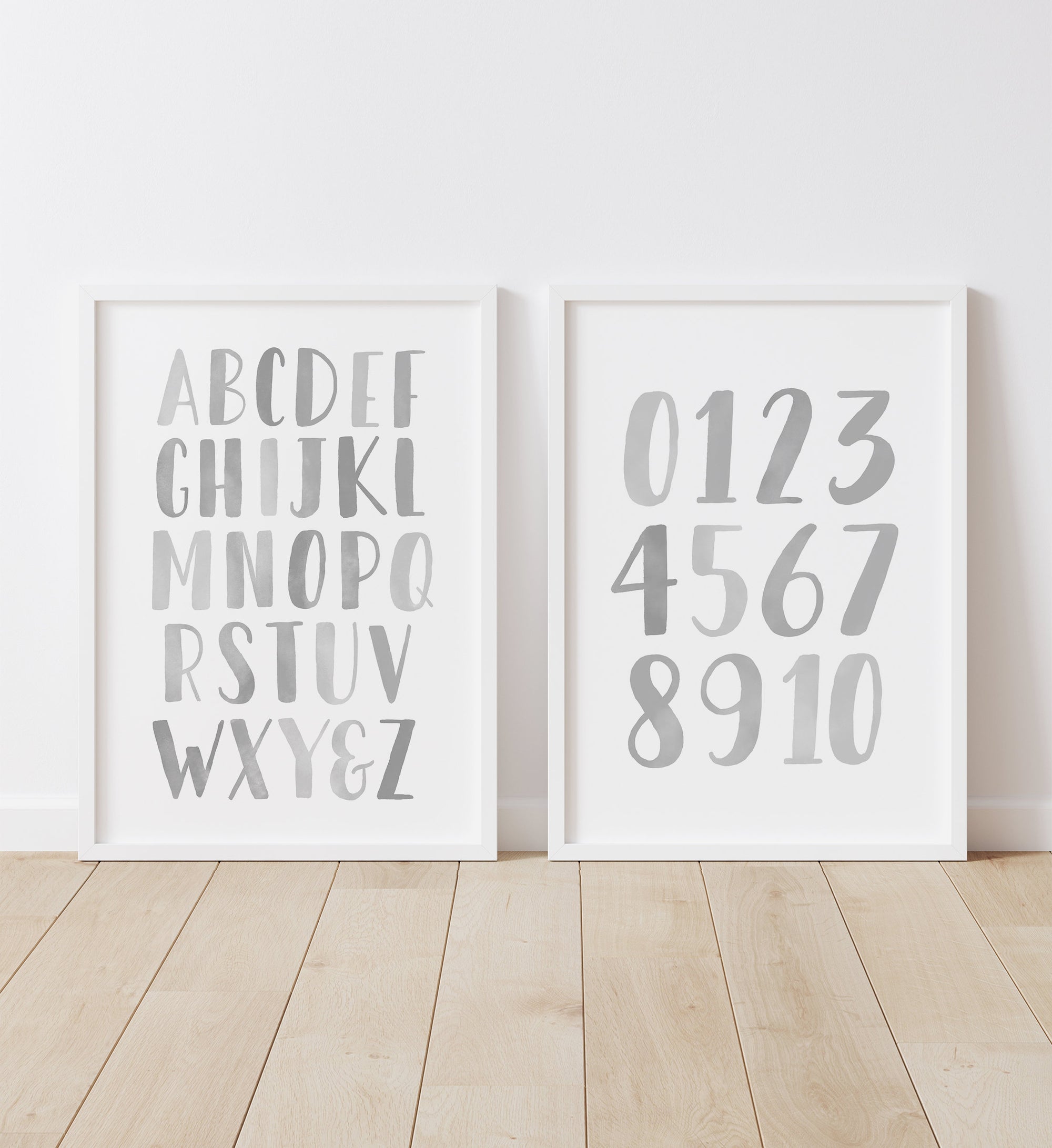 Alphabet and Numbers Set of 2 Prints - Gray