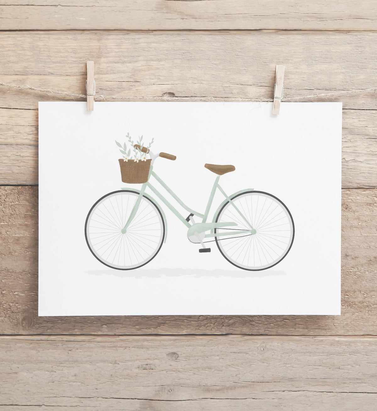 Bike with Basket Print - Mint