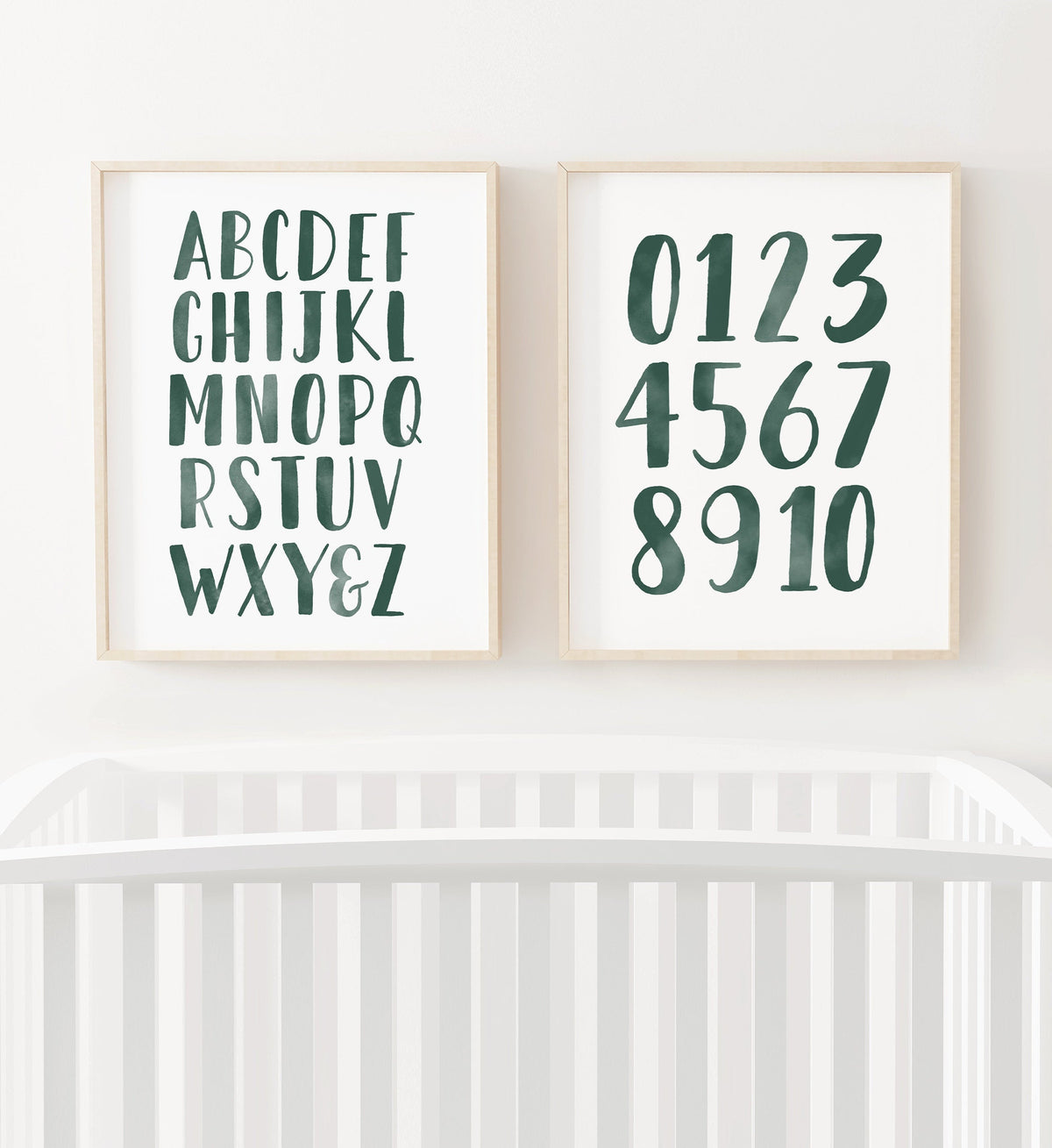 Alphabet and Numbers Set of 2 Prints - Forest Green