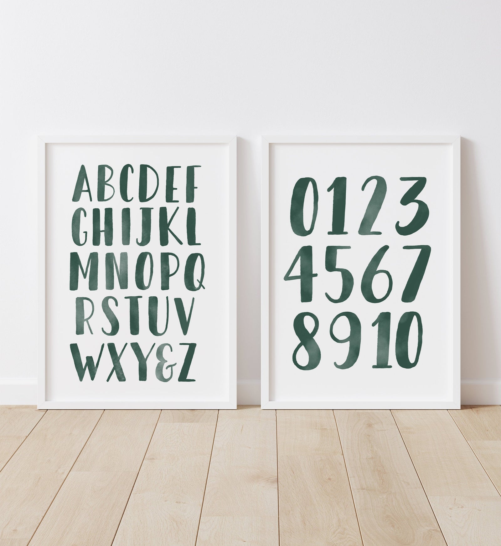 Alphabet and Numbers Set of 2 Prints - Forest Green