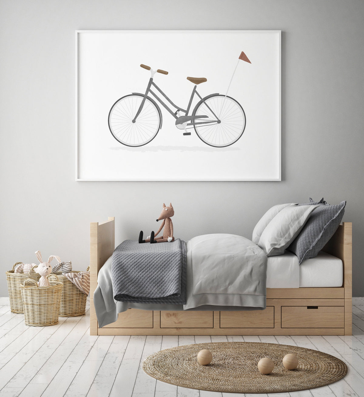 Bike with Flag Print - Gray