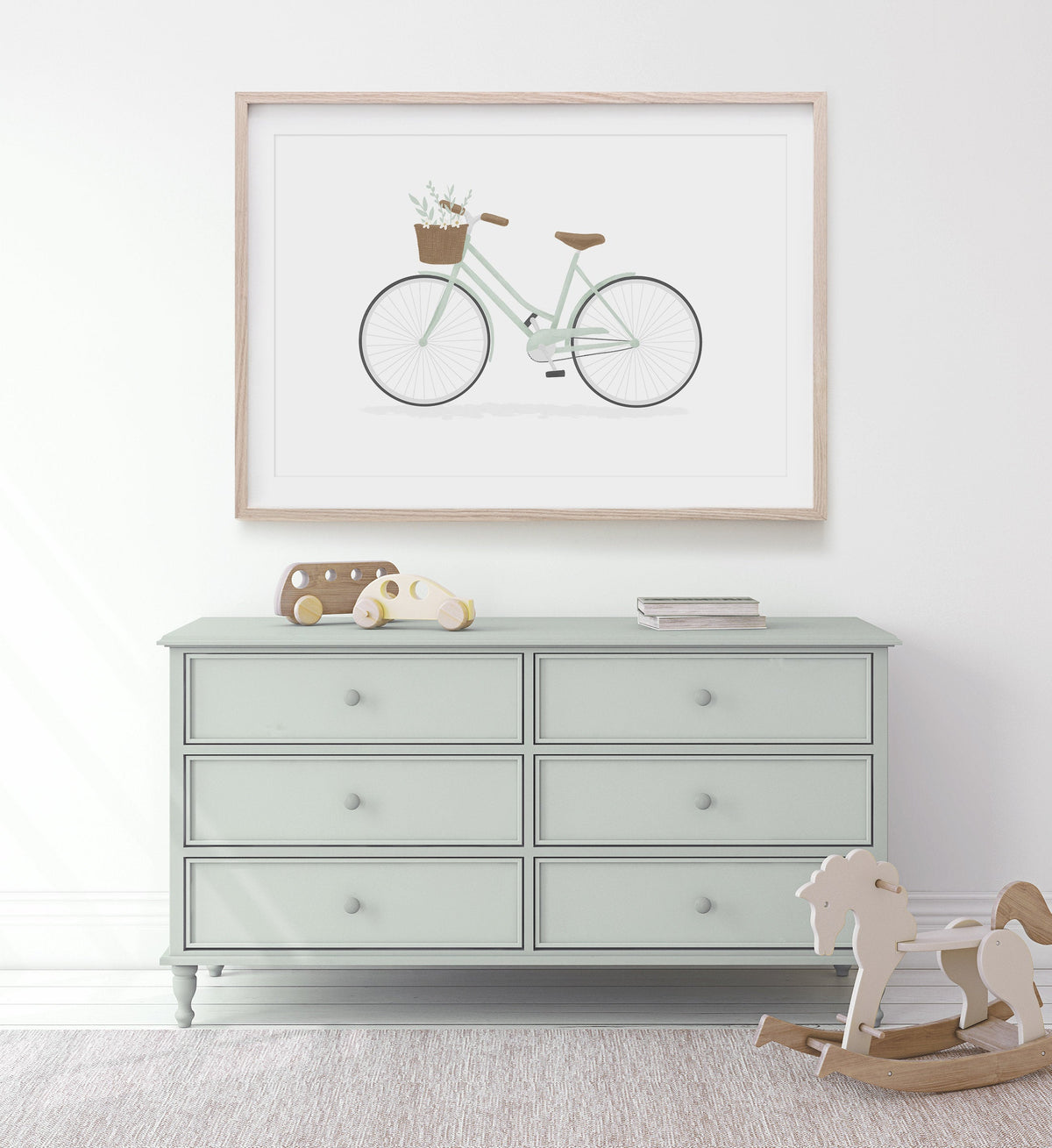 Bike with Basket Print - Mint