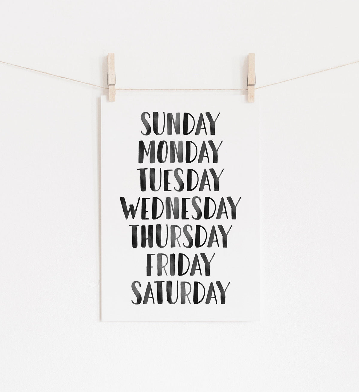 Days of the Week Print - Black